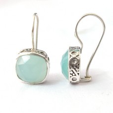 Aqua Chalcedony silver ethnic earring